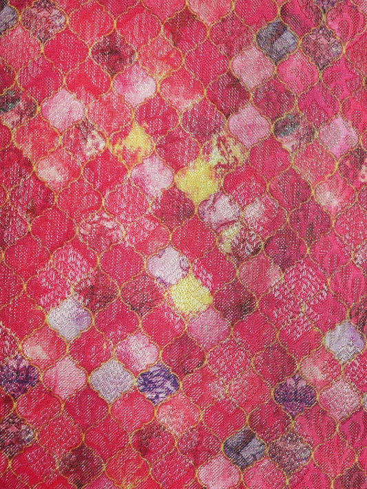Cushion Cover for Sofa, Bed Brocade Silk Motif with Cord Piping Pink Gold  - 16x16in(40x40cm) (Pack of 1)