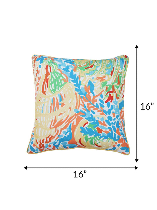 Cushion Cover for Sofa, Bed Cotton Polyester| Floral Design with Cord Piping | MultiColor - 16x16in (40x40cm) (Pack of 1)