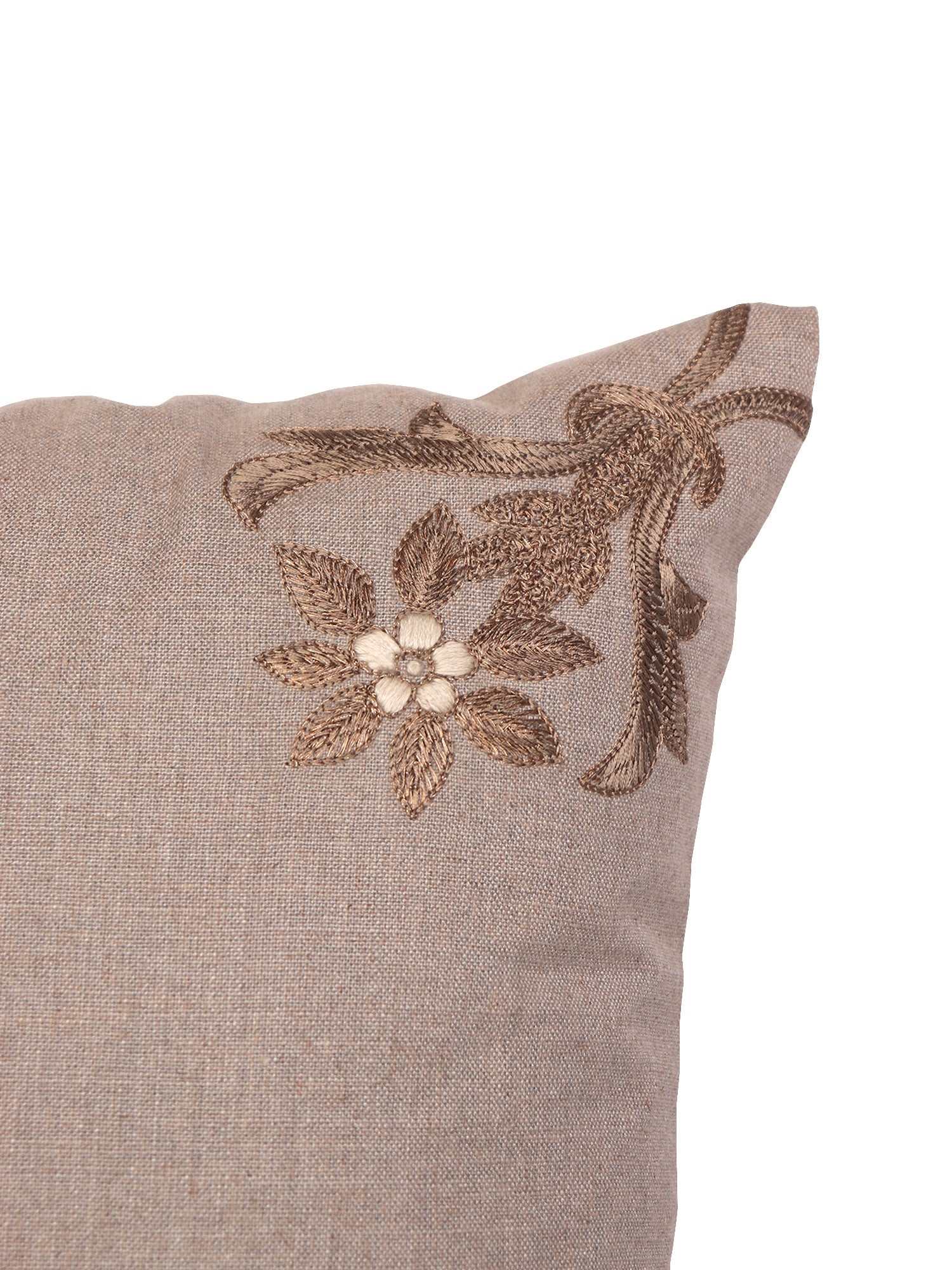 Cushion Cover Cotton Floral Hand Embroidery Beige - 16inches X 16inches