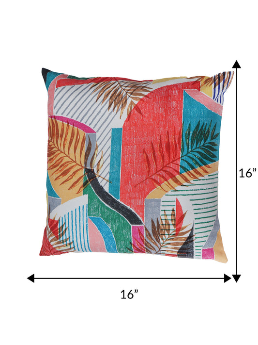 Cushion Cover with Printed Contemporary Leaves - Polycanvas | Multicolor - 16x16in(40x40cm) (Pack of 1)