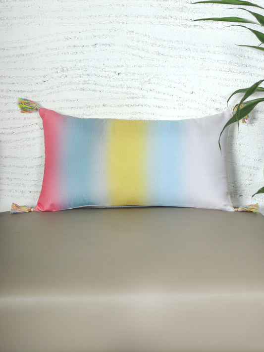 Cushion Cover with Gradient Stripes with Emboss Print and Tassels - Polycanvas | Multicolor - 12x22in(30x55cm) (Pack of 1)