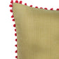 ZEBA World Square Cushion Cover for Sofa, Bed | Red Pompoms on Edges - Cotton Blend | Light Yellow - 16x16in(40x40cm) (Pack of 1)