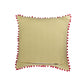 ZEBA World Square Cushion Cover for Sofa, Bed | Red Pompoms on Edges - Cotton Blend | Light Yellow - 16x16in(40x40cm) (Pack of 1)