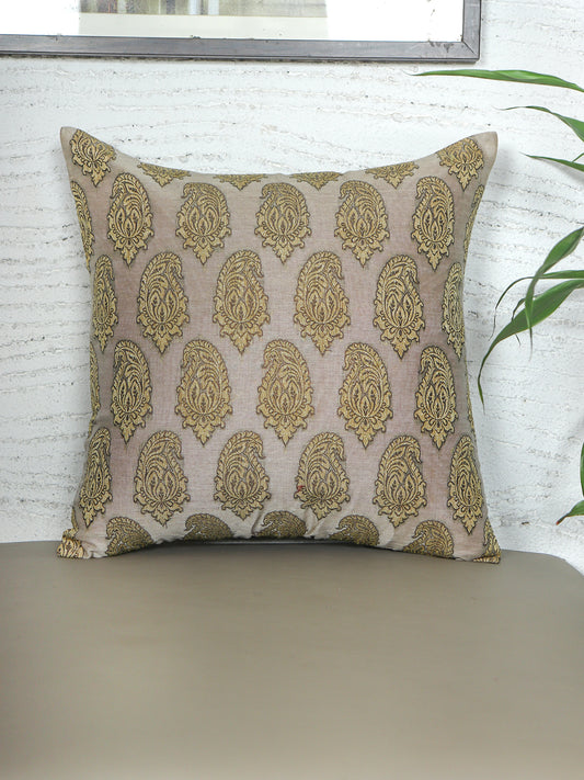 ZEBA World Square Eurosham Cushion Cover for Sofa, Bed | Banarasi Brocade Silk - Paisley Weave | Golden - 20x20in(50x50cm) (Pack of 1)