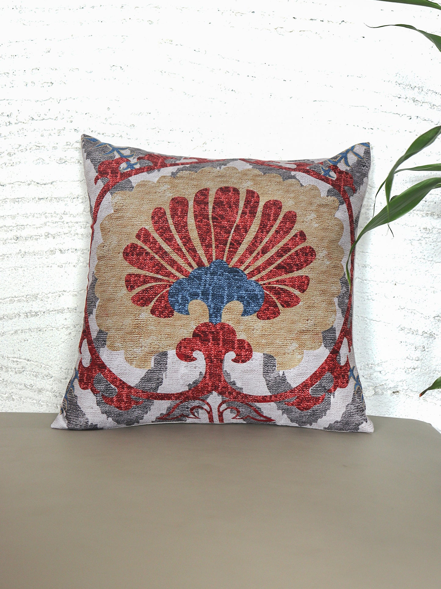 Cushion Cover with Floral Printed - Cotton Blend | Mushroom Brown - 16x16in(40x40cm) (Pack of 1)