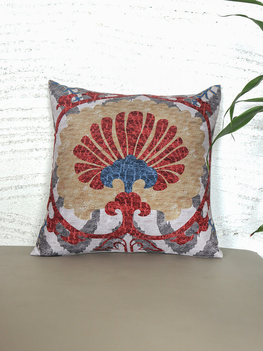 Cushion Cover with Floral Printed - Cotton Blend | Mushroom Brown - 16x16in(40x40cm) (Pack of 1)