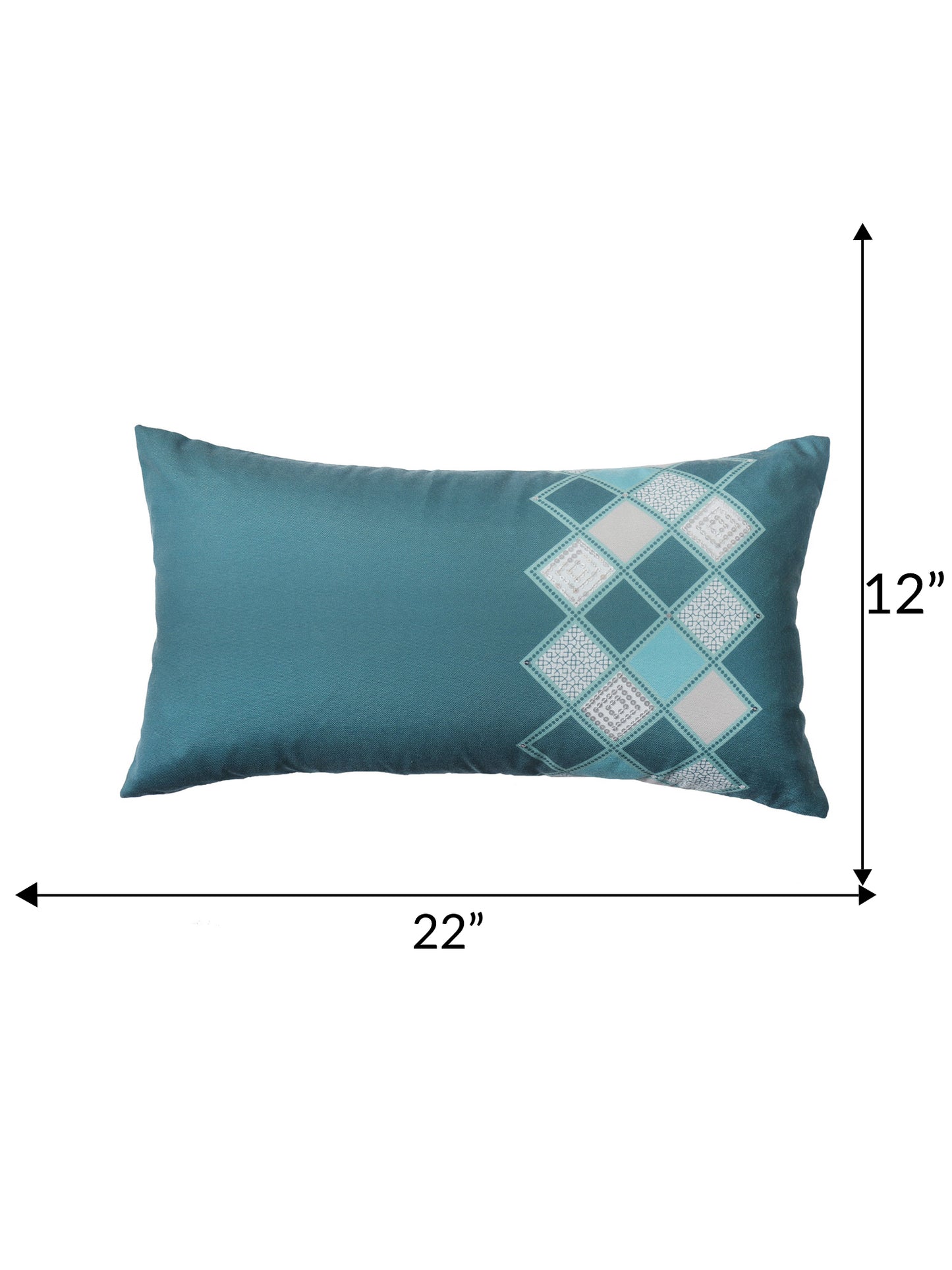Cushion Cover for Sofa, Bed | Cotton Polyester| Geometric Design | Hand Embroidery | Teal Blue - 12x22in(30x56cm) (Pack of 1)