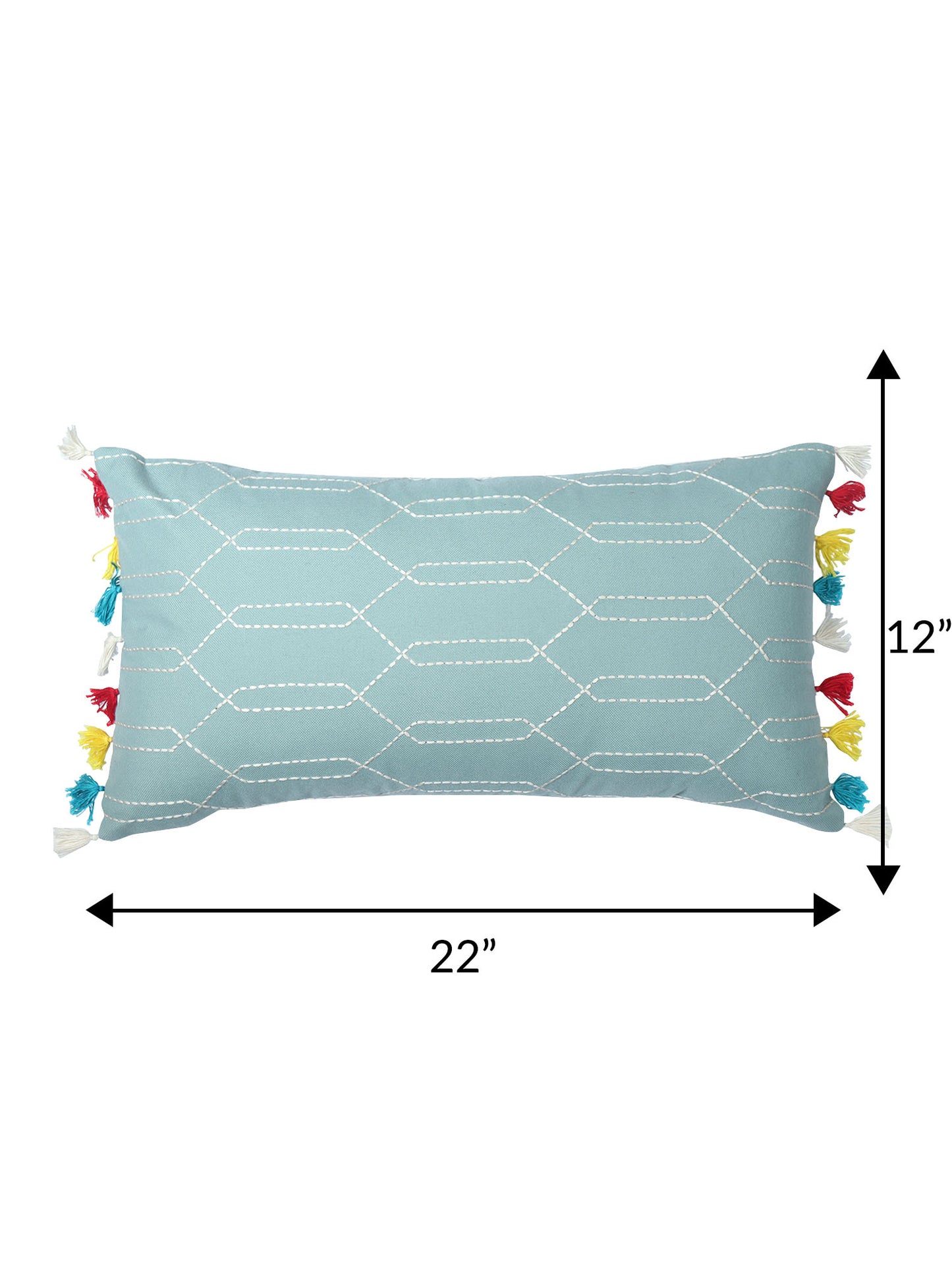 ZEBA World Rectangular Cushion Cover for Sofa - Lumbar Cushion | Hand Embroidery(Chawal Taka) with Tassels - Cotton Blend | Light Green - 12x22in(30x55cm) (Pack of 1)