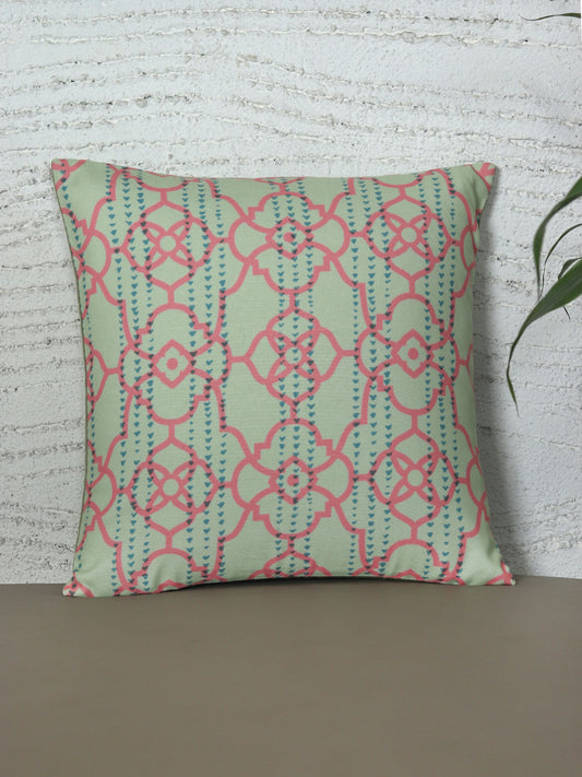 ZEBA World Square Cushion Cover for Sofa, Bed | Mughal Jali Printed - Polycanvas | Teal Blue - 16x16in(40x40cm) (Pack of 1)