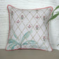 Cushion Cover with Hand Embroidery on Mughal Garden Print with Cord Piping - Cotton Blend | White - 20x20in