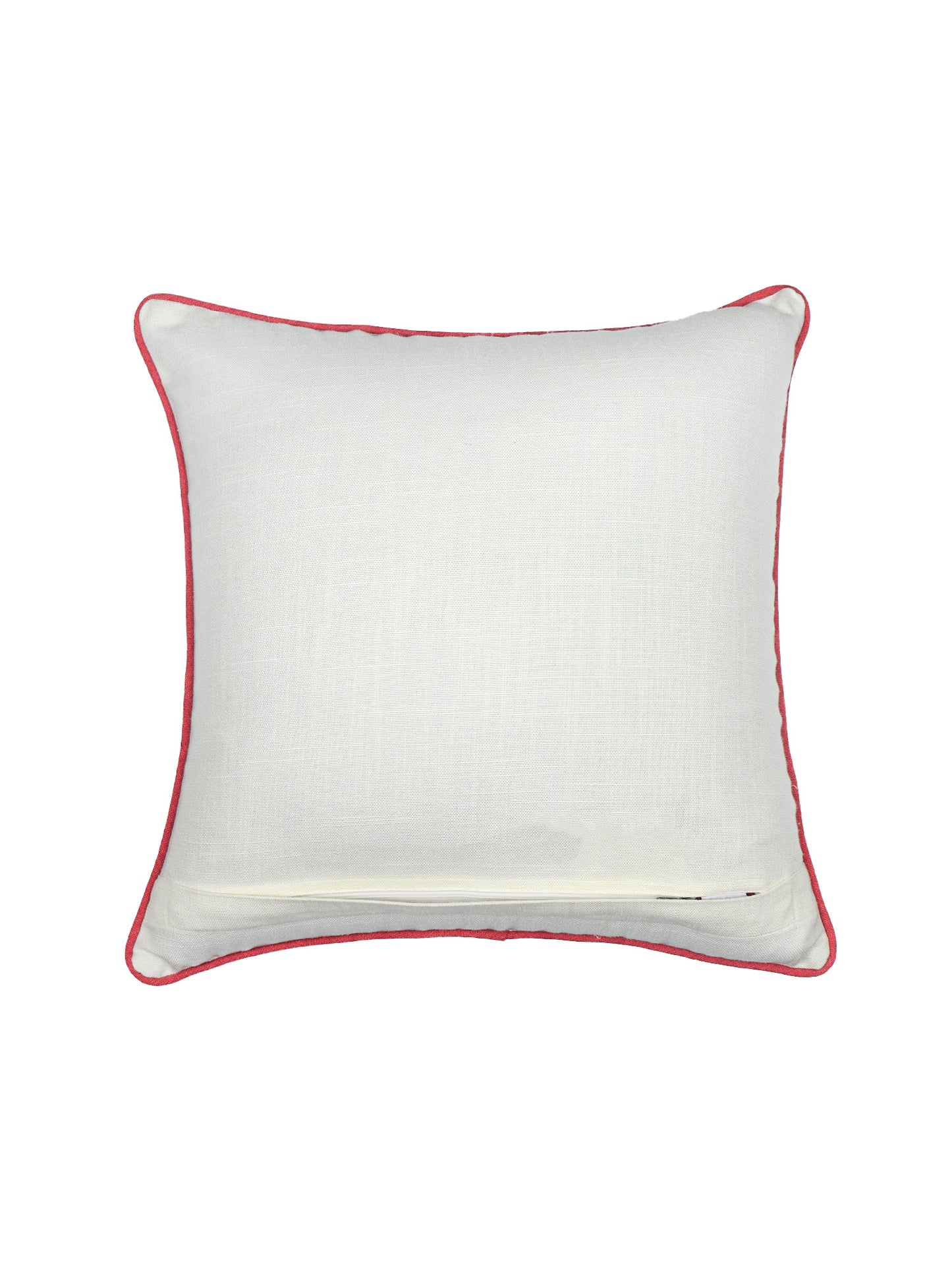 Cushion Cover with Hand Embroidery on Mughal Garden Print with Cord Piping - Cotton Blend | White - 20x20in