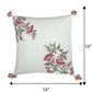 ZEBA World Square Cushion Cover for Sofa, Bed | Floral Hand Embroidery with Tassels - Cotton | Offwhite - 16x16in(40x40cm) (Pack of 1)