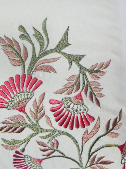 ZEBA World Square Cushion Cover for Sofa, Bed | Floral Hand Embroidery with Tassels - Cotton | Offwhite - 16x16in(40x40cm) (Pack of 1)