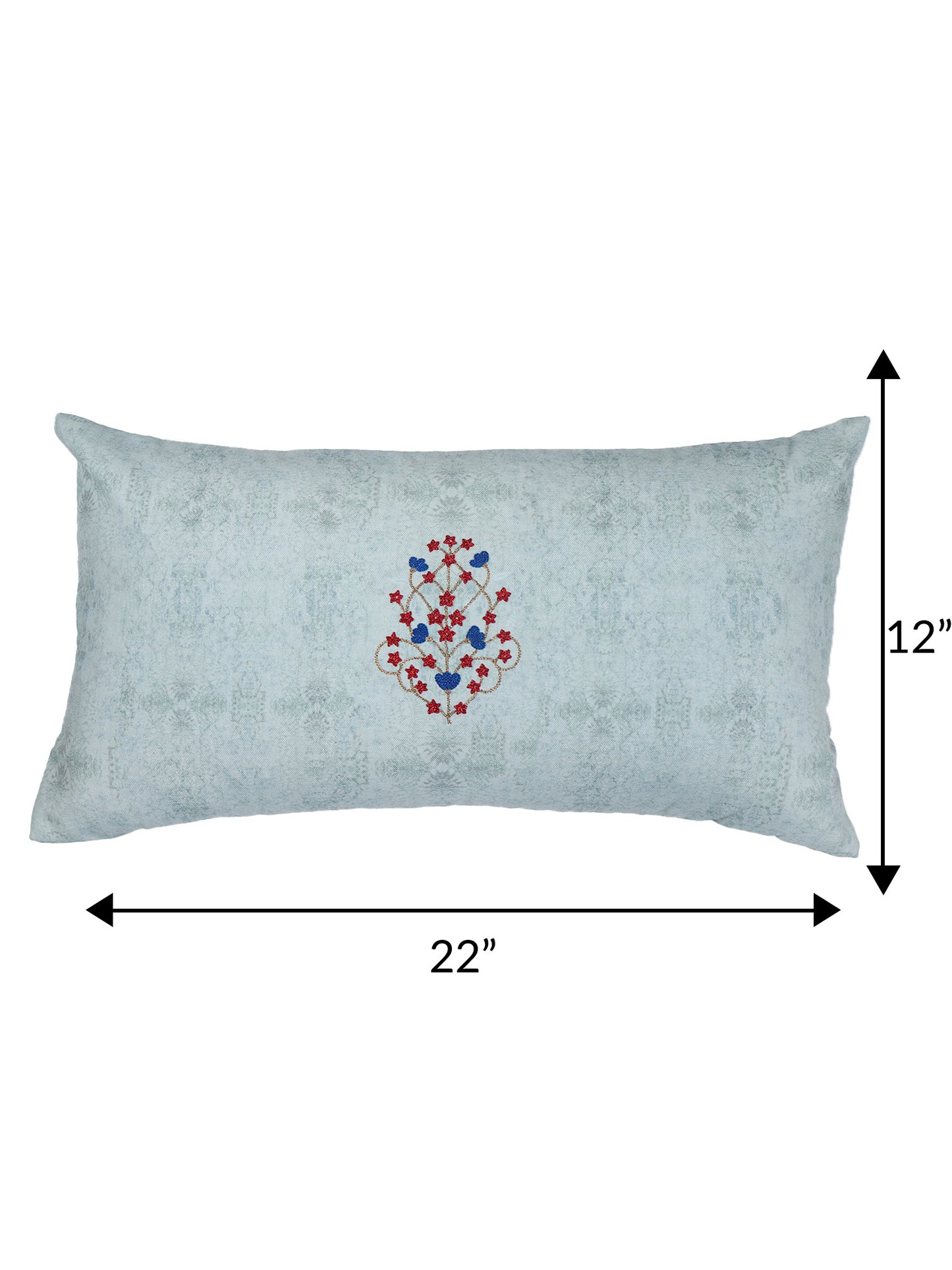 ZEBA World Rectangular Cushion Cover for Sofa - Lumbar Cushion | Hand Embroidery on Floral Print - Polycanvas | Mint - 12x22in(30x55cm) (Pack of 1)