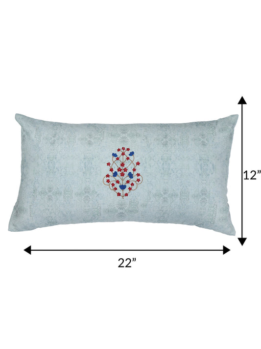 ZEBA World Rectangular Cushion Cover for Sofa - Lumbar Cushion | Hand Embroidery on Floral Print - Polycanvas | Mint - 12x22in(30x55cm) (Pack of 1)