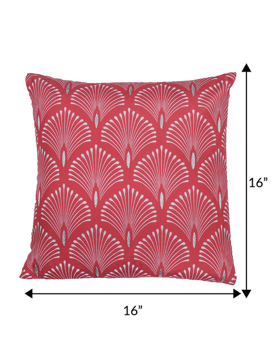 ZEBA World Square Cushion Cover for Sofa, Bed | Zari Embroidery Highlights on Art Deco Print - Polycanvas | Red - 16x16in(40x40cm) (Pack of 1)