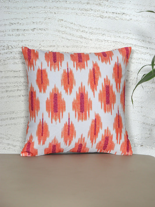 Cushion Cover with Modern Ikat Print with Hand Embroidery - Polycanvas | Multicolor - 16x16in