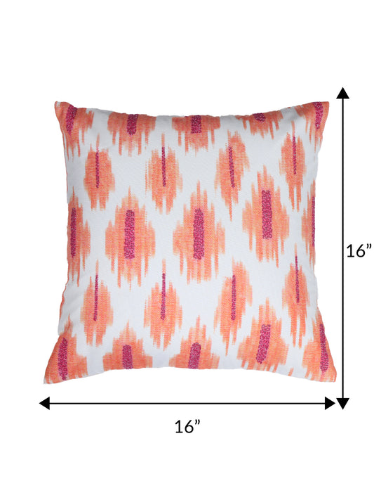 ZEBA World Square Cushion Cover for Sofa, Bed | Modern Ikat Print with Hand Embroidery - Polycanvas | Multicolor - 16x16in(40x40cm) (Pack of 1)
