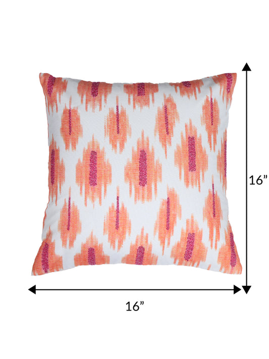 Cushion Cover with Modern Ikat Print with Hand Embroidery - Polycanvas | Multicolor - 16x16in