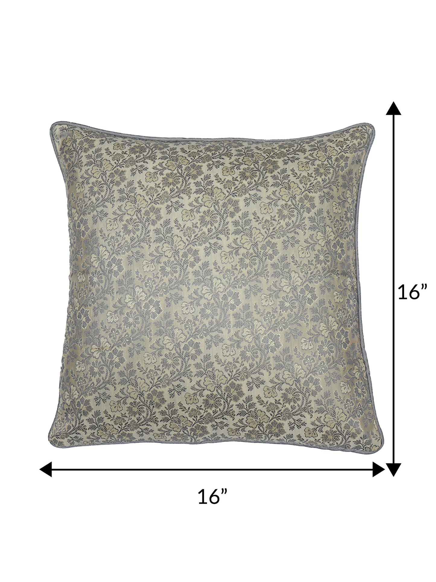 ZEBA World Square Cushion Cover for Sofa, Bed | Banarasi Brocade Silk - Floral Weave with Cord Piping| Multi - 16x16in(40x40cm) (Pack of 2)