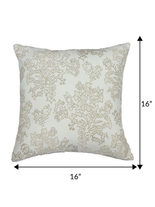ZEBA World Square Cushion Cover for Sofa, Bed | Banarasi Brocade Silk - Floral Weave | Off White - 16x16in(40x40cm) (Pack of 1)