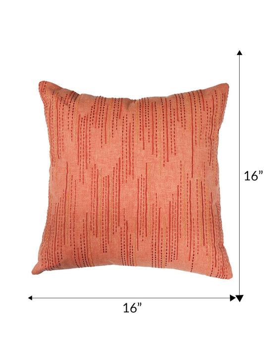 ZEBA World Hand Embrodiered Cushion Cover - Luxe Collection | Sofa, Bedroom, Couch | Polycanvas Abstract Lines - Orange - 16x16 inch (40x40 cms) (Pack of 1)