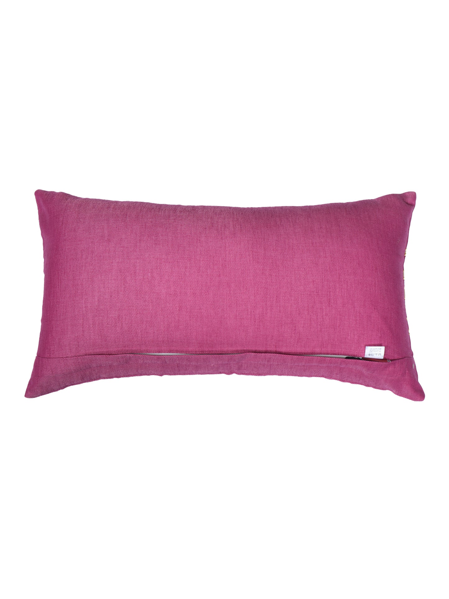 Rectangular Cushion Cover - Luxe Collection | Sofa, Bedroom, Couch | Polycanvas Floral Applique - Magenta Pink - 12x22 inch (30x55 cms) (Pack of 1)