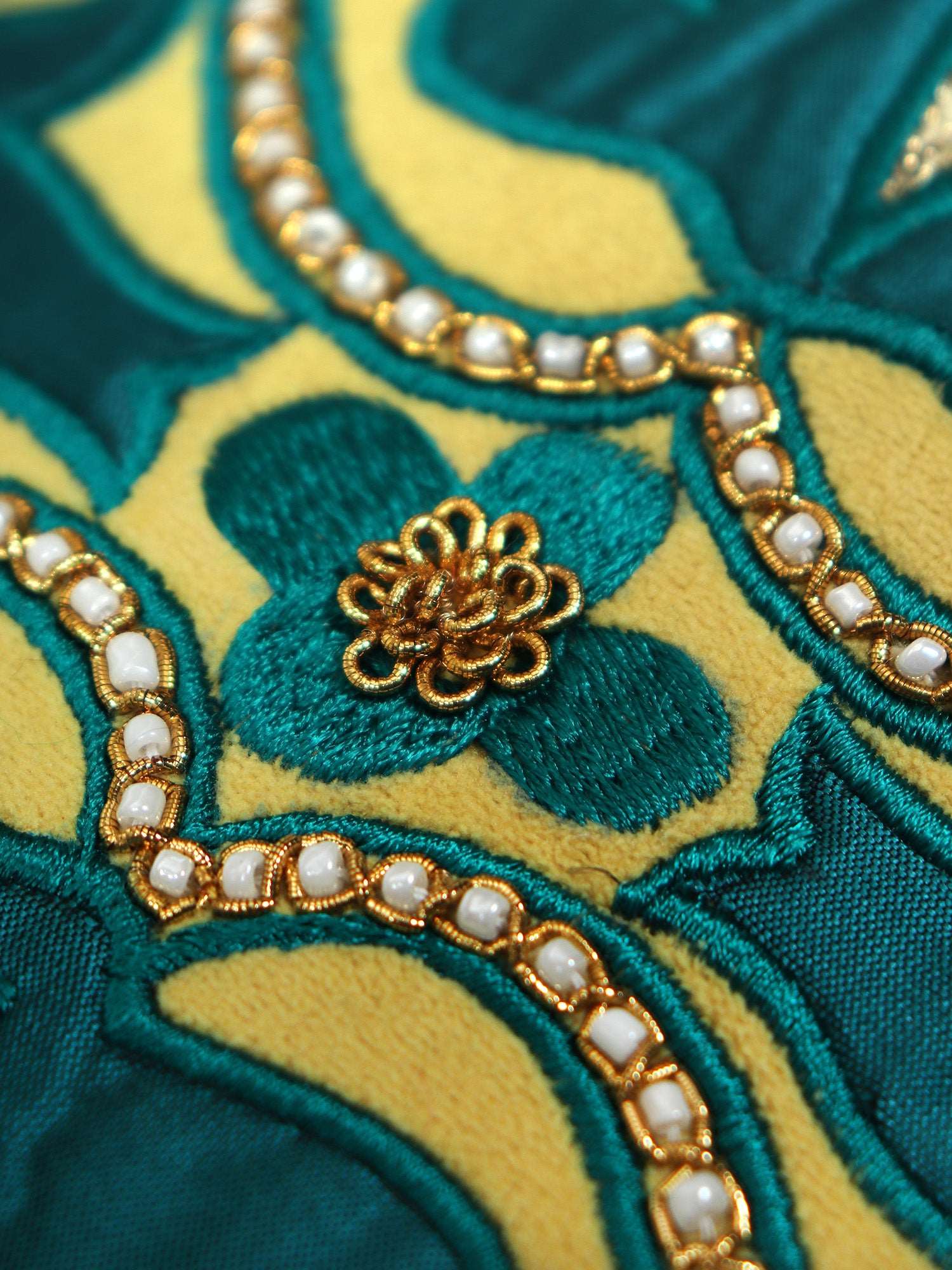 ZEBA World Hand Embroidered Cushion Cover - Luxe Collection | Sofa, Bedroom, Couch | Polycanvas Applique with Floral Embroidery and Moti Work- Yellow - 12x22 inch (30x55 cms) (Pack of 1)
