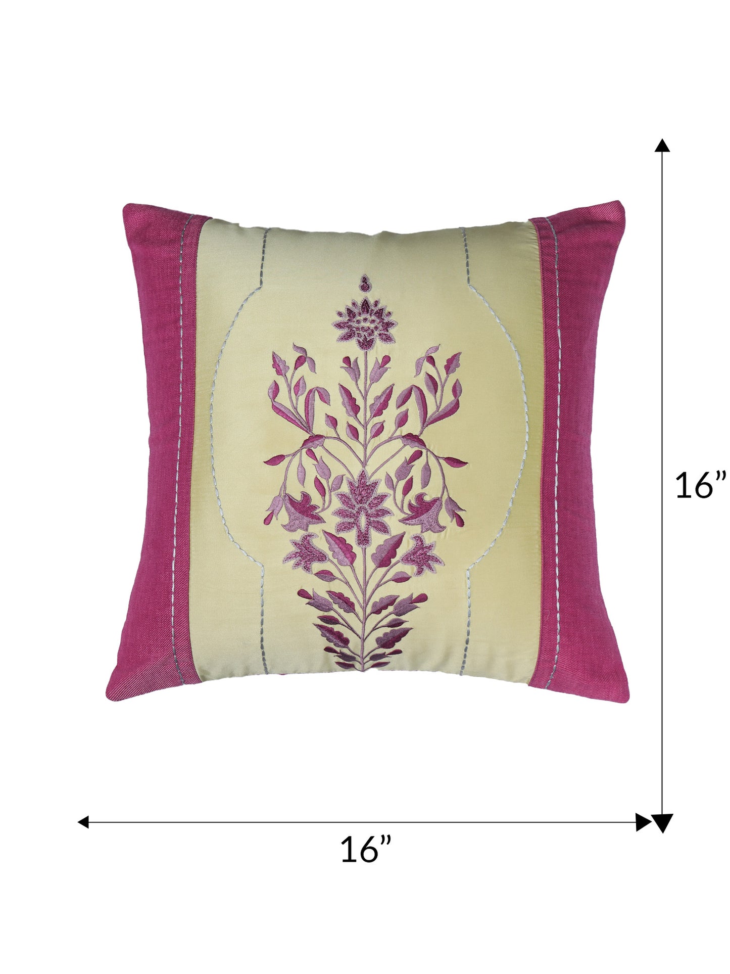 Hand Embroidered Cushion Cover - Luxe Collection | Sofa, Bedroom, Couch | Polycanvas Patch of Floral Embroidery - Multicolor - 16x16 inch (40x40 cms) (Pack of 1)