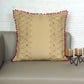 Hand Embroidered Cushion Cover - Luxe Collection | Sofa, Bedroom, Couch | Polycanvas Embroidery with Pompoms - Cream - 18x18 inch (45x45 cms) (Pack of 1)