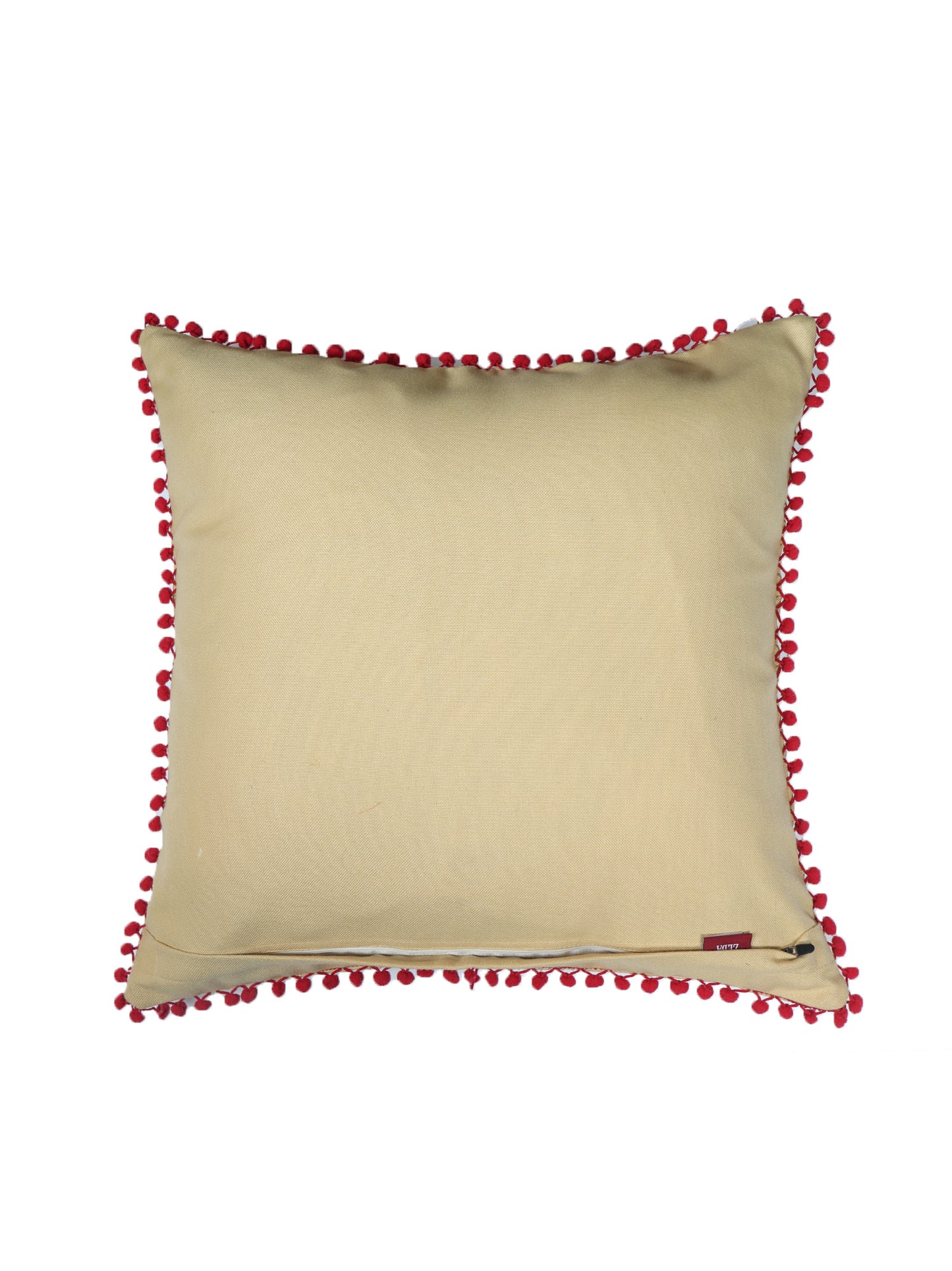 Hand Embroidered Cushion Cover - Luxe Collection | Sofa, Bedroom, Couch | Polycanvas Embroidery with Pompoms - Cream - 18x18 inch (45x45 cms) (Pack of 1)
