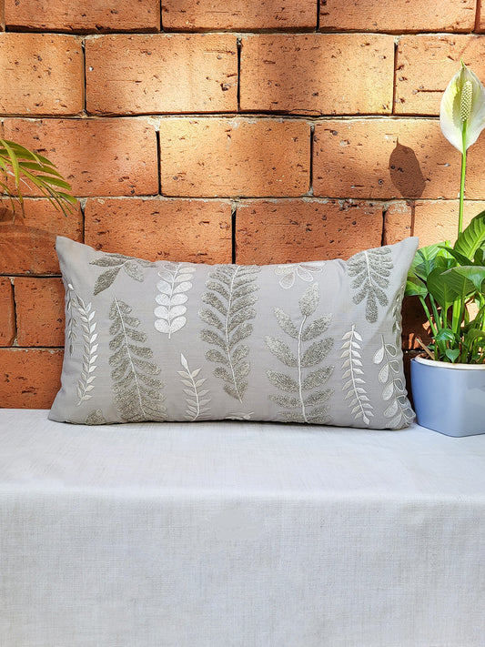 Polyester Blend Cushion Cover - Grey, Arri Work 12x22 inches, Set of 1