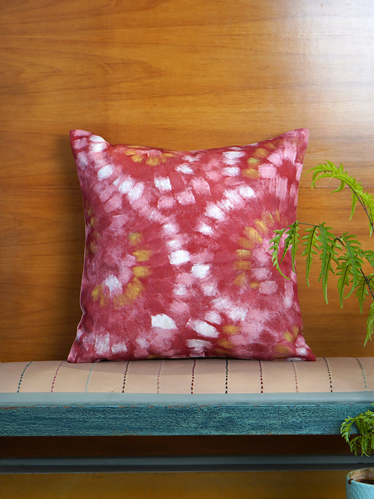 Poly Cotton Pink Cushion Cover -Digital Print |Hand-Painted Gold Strokes – 16x16 Inches (Set of )