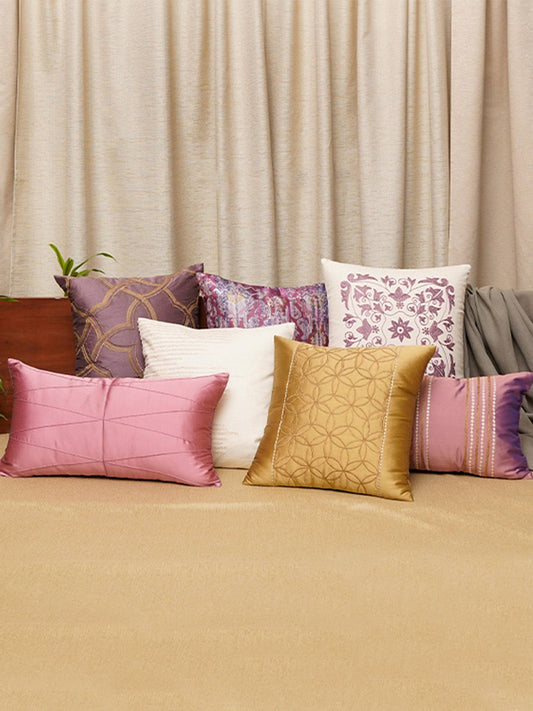 Co-ordinated Cushion Cover Set Of 7 Polyester Printed & Technique Multi Color -16x16+12x22 inches