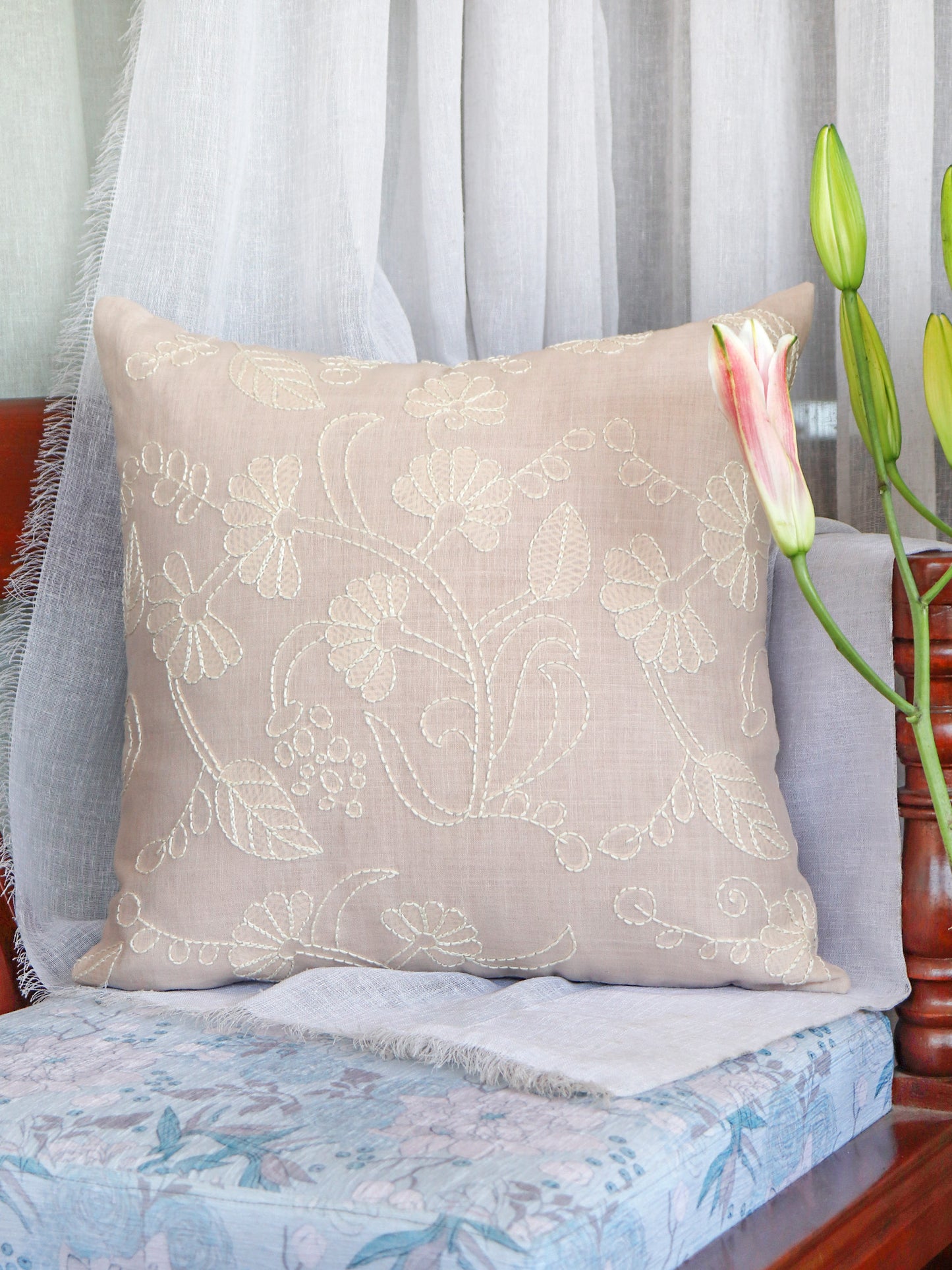 Hand Embroidered Luxe Collection Cushion Covers with Floral Pattern, Jhali and Cord Piping | Multi 16x16, 18x18, 20x20, 12x22 Inches (Set of 7)