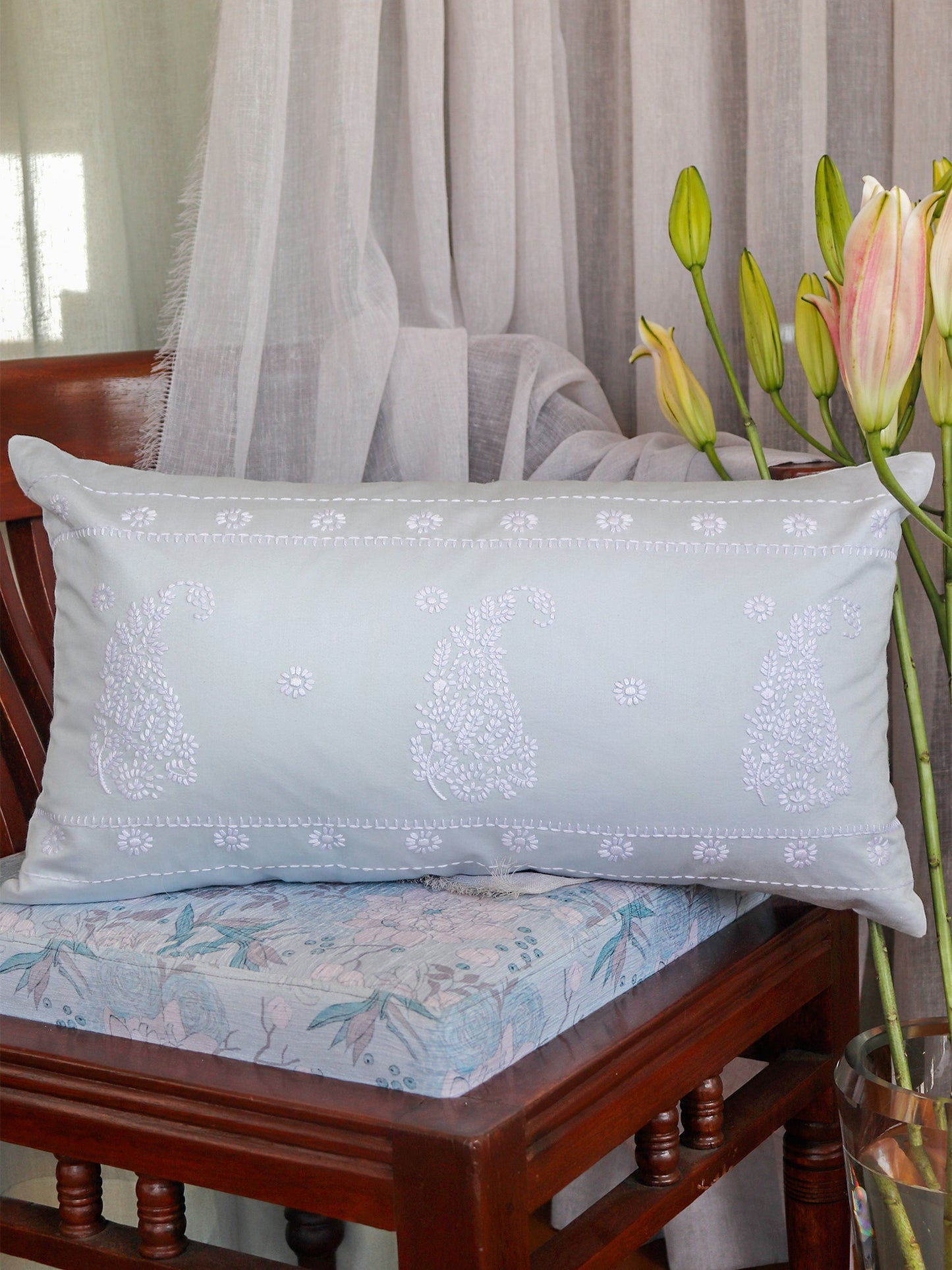 Hand Embroidered Luxe Collection Cushion Covers with Floral Pattern, Jhali and Cord Piping | Multi 16x16, 18x18, 20x20, 12x22 Inches (Set of 7)