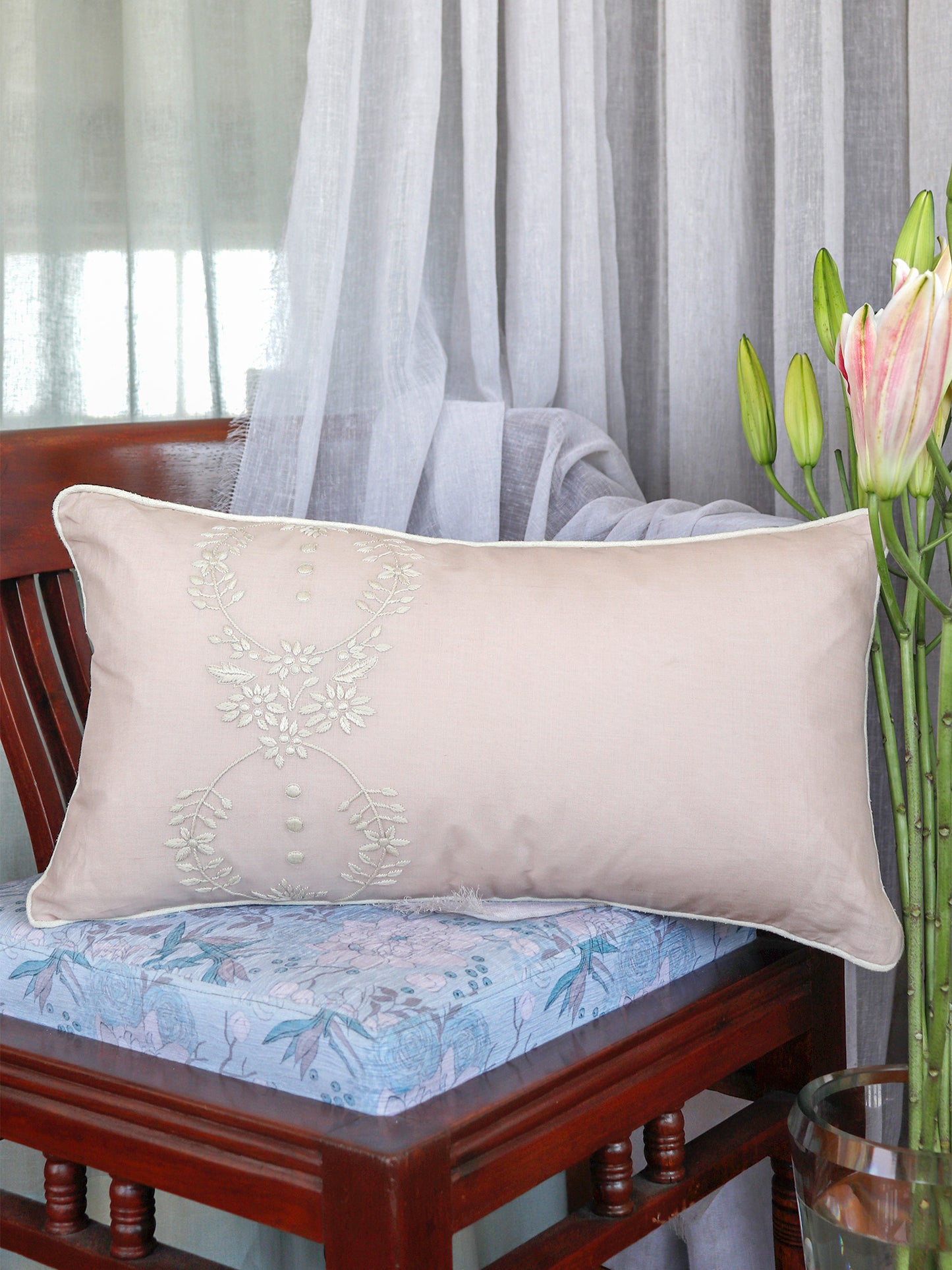 Hand Embroidered Luxe Collection Cushion Covers with Floral Pattern, Jhali and Cord Piping | Multi 16x16, 18x18, 20x20, 12x22 Inches (Set of 7)