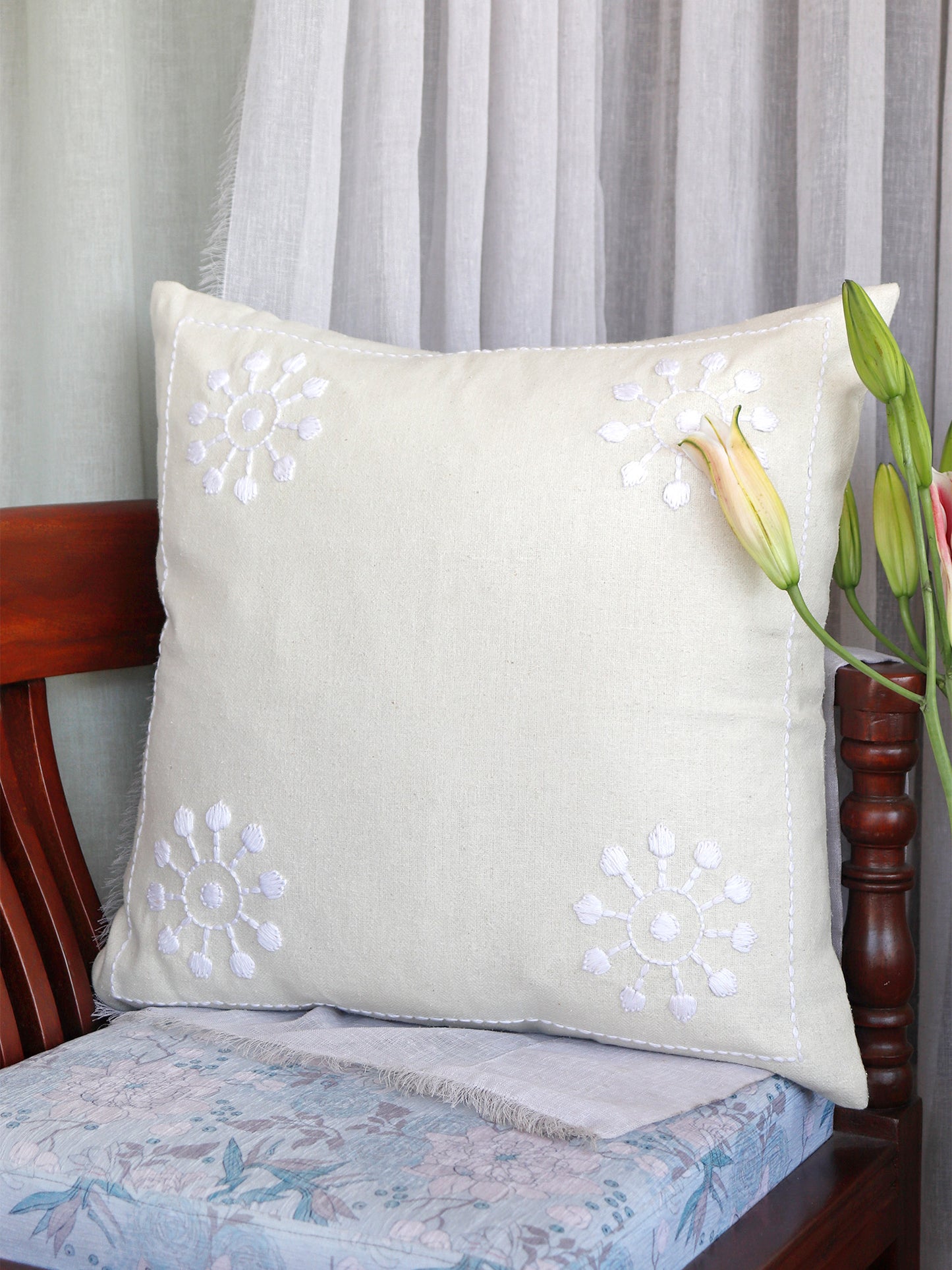 Hand Embroidered Luxe Collection Cushion Covers with Floral Pattern, Jhali and Cord Piping | Multi 16x16, 18x18, 20x20, 12x22 Inches (Set of 7)