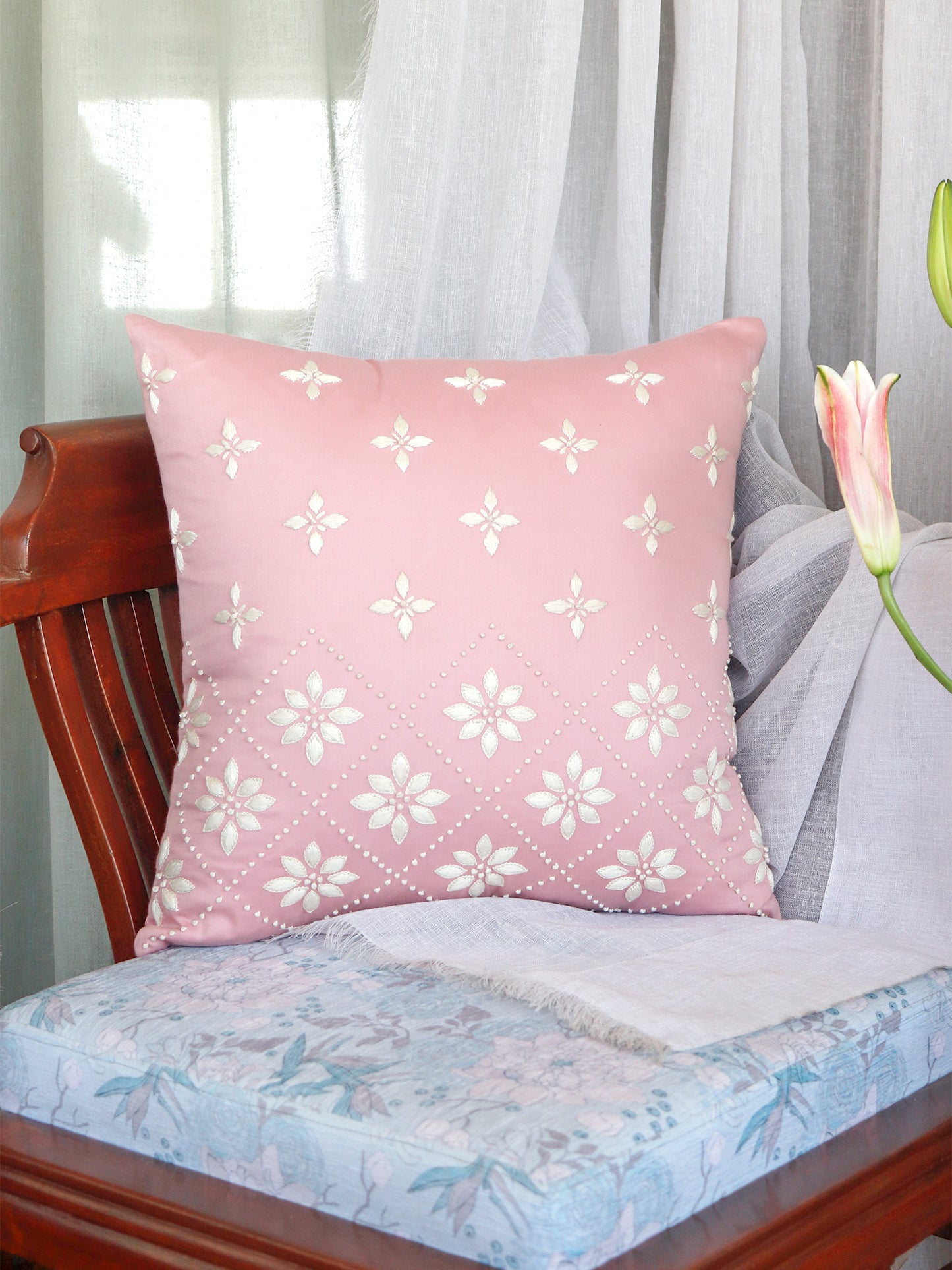 Hand Embroidered Luxe Collection Cushion Covers with Floral Pattern, Jhali and Cord Piping | Multi 16x16, 18x18, 20x20, 12x22 Inches (Set of 7)