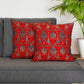 Cushion Cover with Floral Print and Highlighted Silver Embroidery - Red/Grey - 16x16in