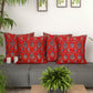 Cushion Cover with Floral Print and Highlighted Silver Embroidery - Red/Grey - 16x16in
