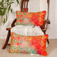 Cushion Cover with Motif Print and Highlited Embroidery and Contrast Cord Piping - Red/Orange - 12x22 Inches