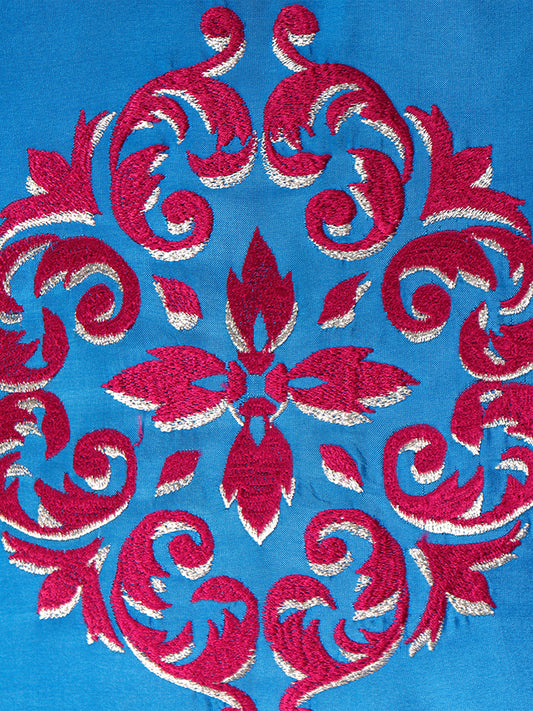 Central Mandala Ethinic Motif in Two Tone Embrodiery  Cushion Cover - Blue/Red - 16x16 Inches
