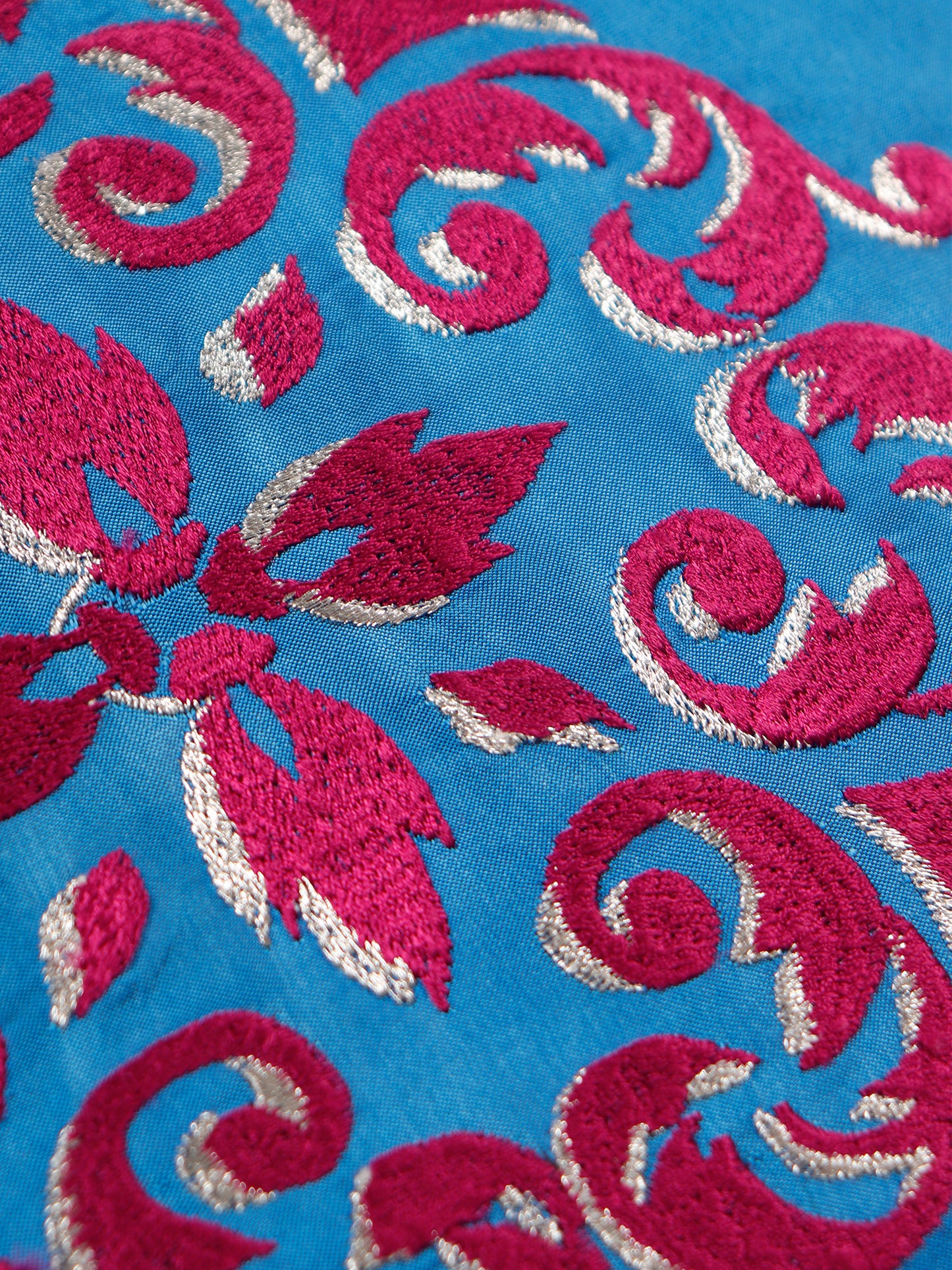 Central Mandala Ethinic Motif in Two Tone Embrodiery  Cushion Cover - Blue/Red - 16x16 Inches