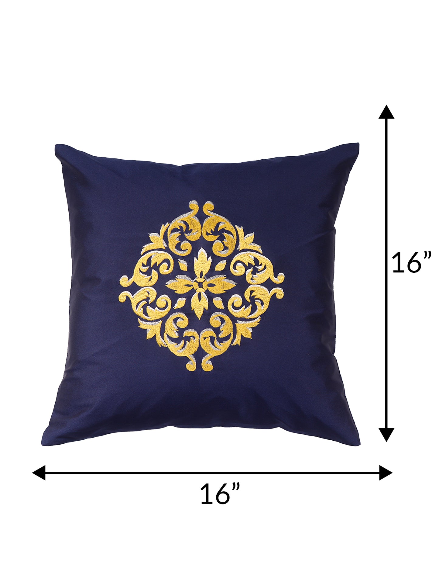 Central Mandala Ethinic Motif in Two Tone Embrodiery  Cushion Cover - Blue/Gold - 16x16 Inches (Pack of 1)