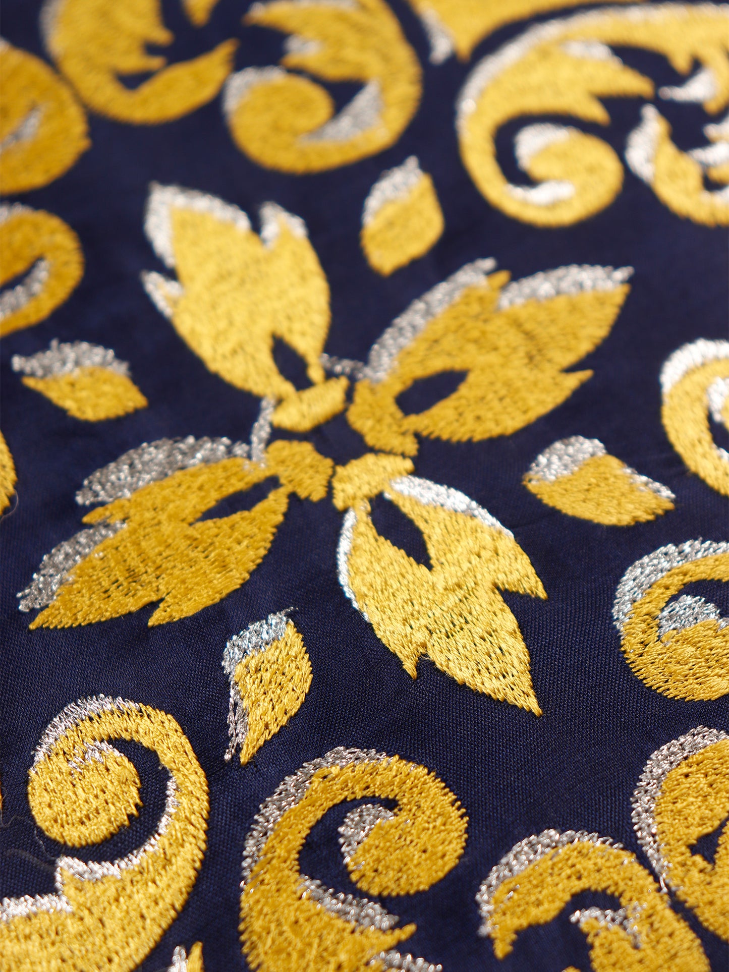 Central Mandala Ethinic Motif in Two Tone Embrodiery  Cushion Cover - Blue/Gold - 16x16 Inches (Pack of 1)