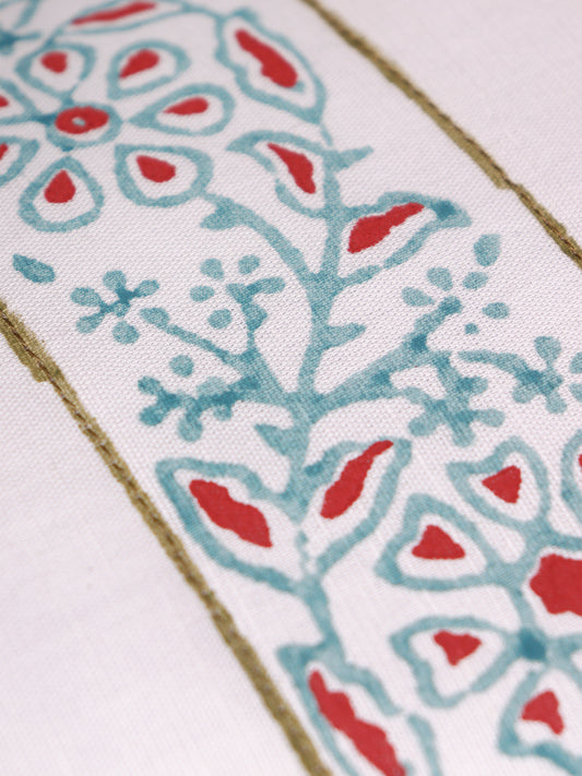 Hand Embroidered Luxe Collection Cushion Covers | Block Printed with Quilted Stitching Off White - 12x22 Inches