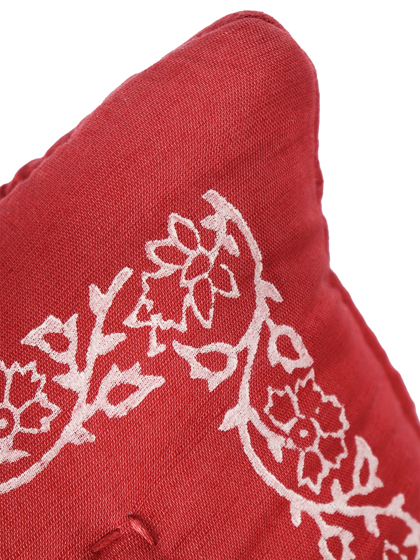 Hand Embroidered Luxe Collection Cushion Cover | Block Printing Coral - 16x16 Inches