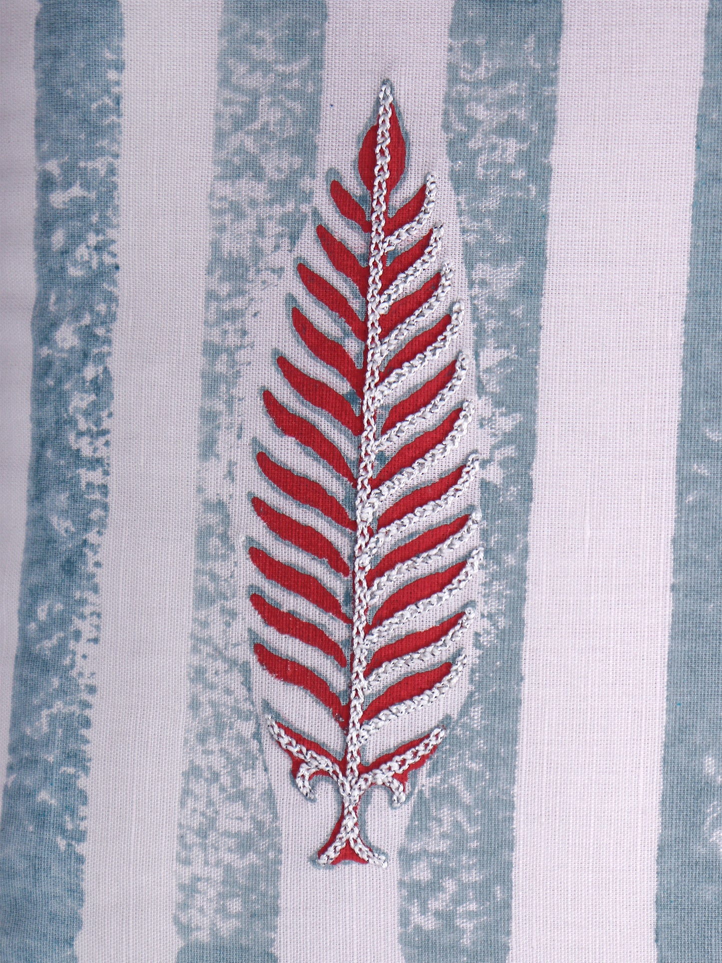 Hand Embroidered Luxe Collection Cushion Cover | Block Printed, and Cord Piping Off White - 16x16 Inches