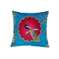 Hand Embroidered Pichwai Cushion Cover with Digital Print | Peacock Embellished Velvet 16x16 Inches